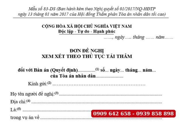 Đơn đề nghị xem xét vụ án theo thủ tục tái thẩm