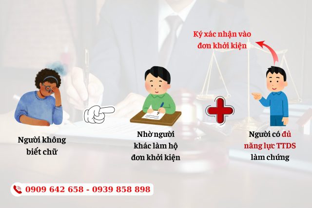 Nguời không biết chữ có khởi kiện vụ án dân sự được không?