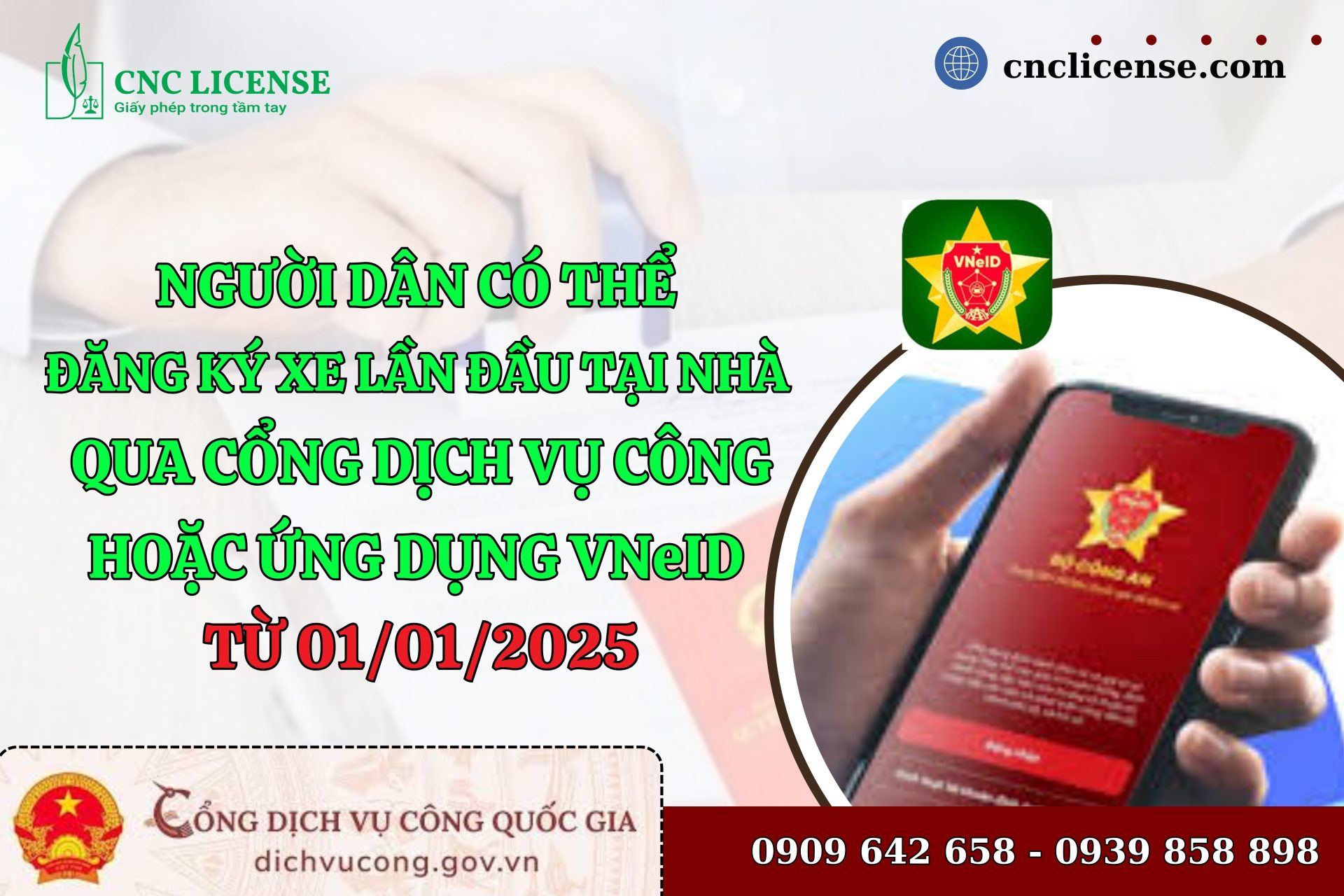 Người dân có thể đăng ký, cấp biển số xe lần đầu tại nhà qua Cổng dịch vụ công hoặc ứng dụng VNeID từ 01/01/2025